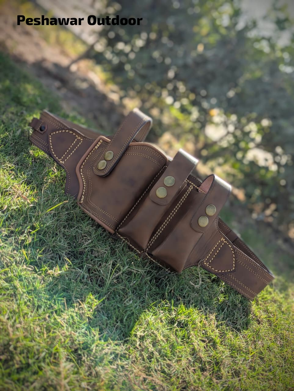 Premium Handmade Leather Belly Belt Holster – Fits 1 Pistol, 2 Magazines & 10 Rounds