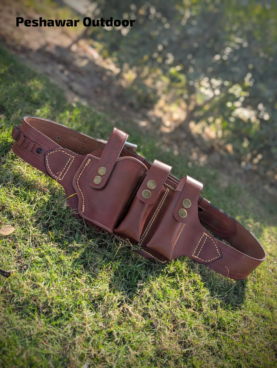 Premium Handmade Leather Belly Belt Holster – Fits 1 Pistol, 2 Magazines & 10 Rounds