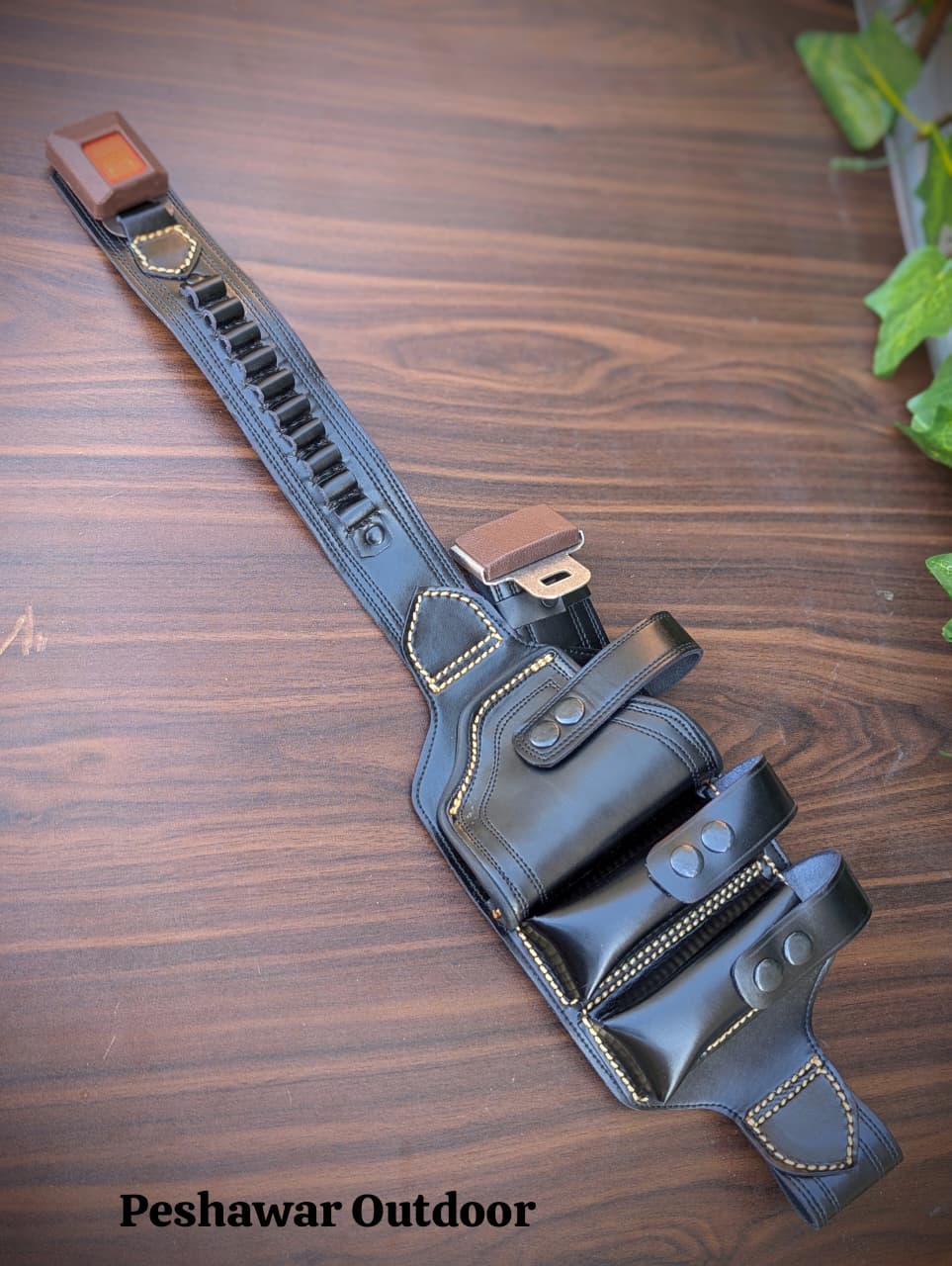 Premium Handmade Leather Belly Belt Holster – Fits 1 Pistol, 2 Magazines & 10 Rounds