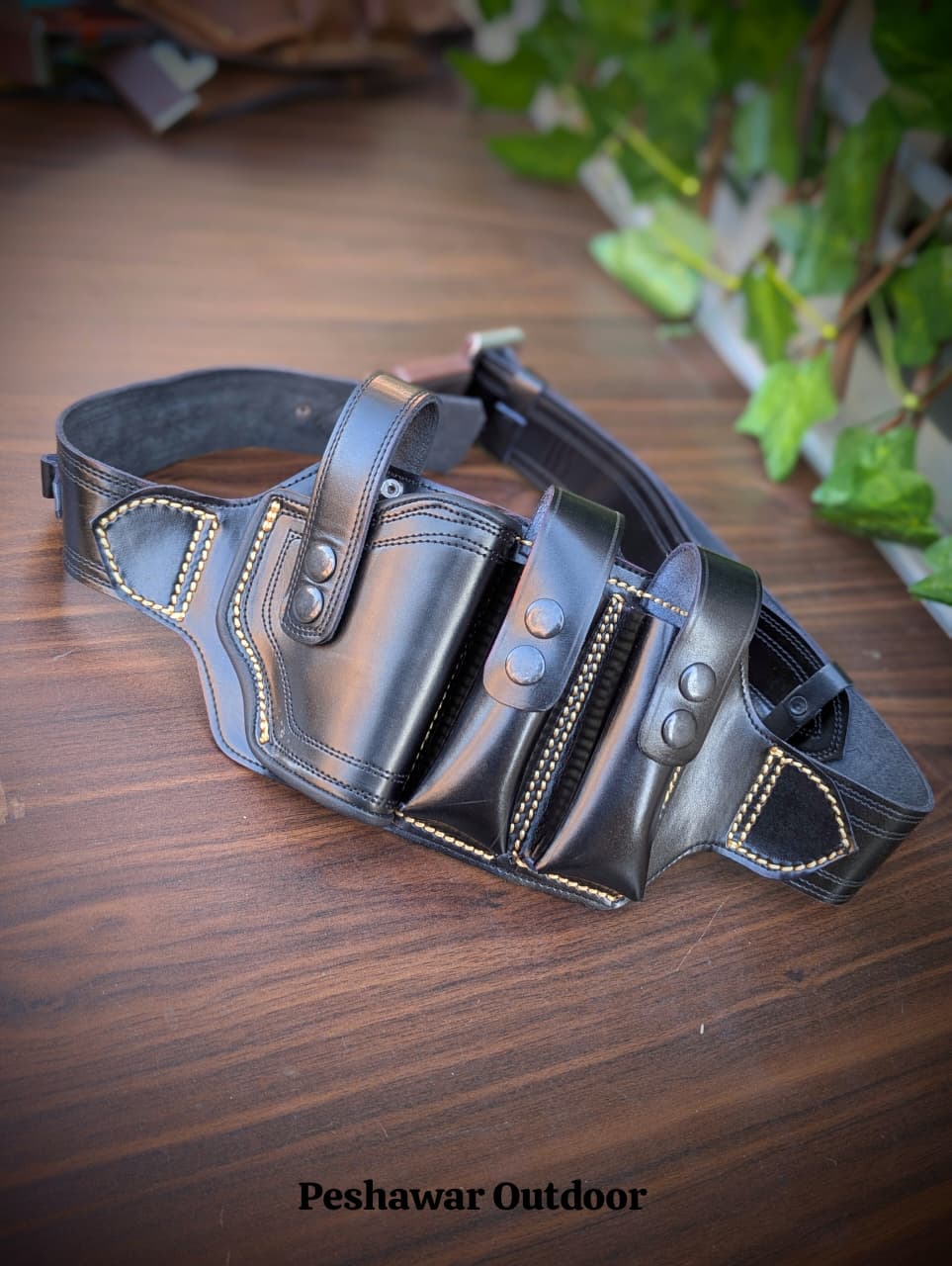 Handmade Leather Belly Belt Holster | Holds 1 Pstl + 2 Mags & 10 Bullets