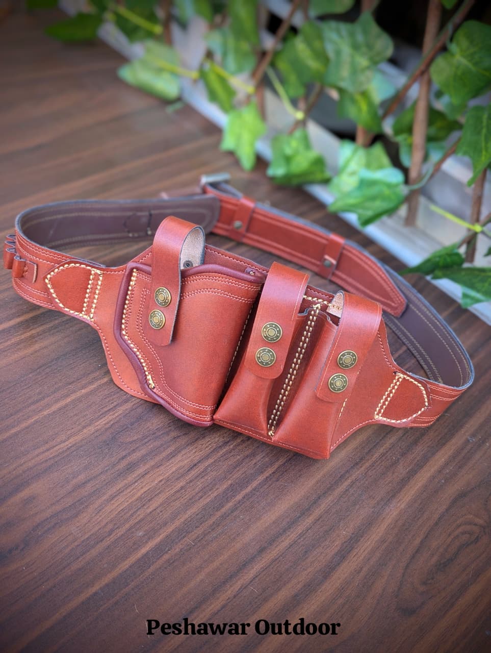 Handmade Leather Belly Belt Holster | Holds 1 Pstl + 2 Mags & 10 Bullets