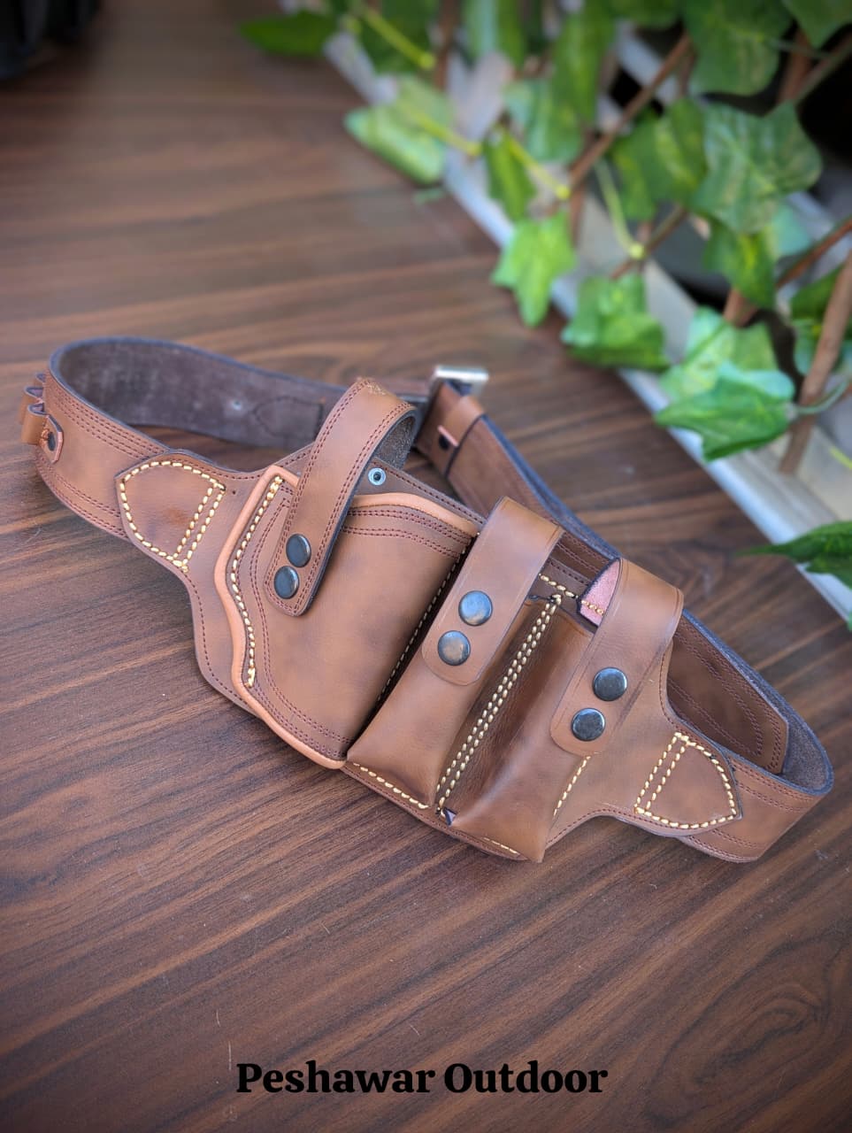 Handmade Leather Belly Belt Holster | Holds 1 Pstl + 2 Mags & 10 Bullets